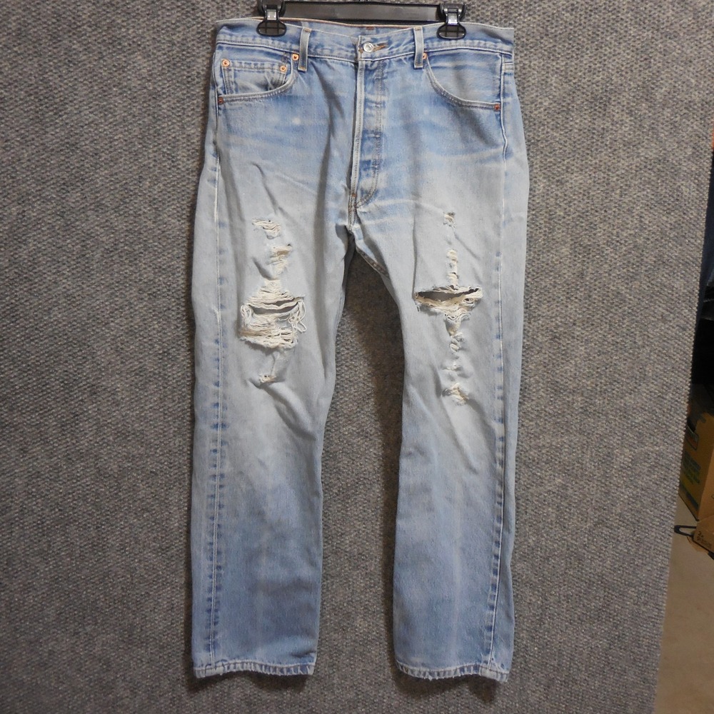Vintage Levis 501 Jeans Light Wash Distressed Thrashed Y2K Mens 36x32 fits 34x30